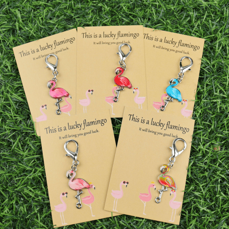 TEMU 5pcs Cute Pink Flamingo Keychains With Cards - Charm Gifts Suitable For Birthdays, Parties, Everyday - Backpack Accessories & Invitation Pocket