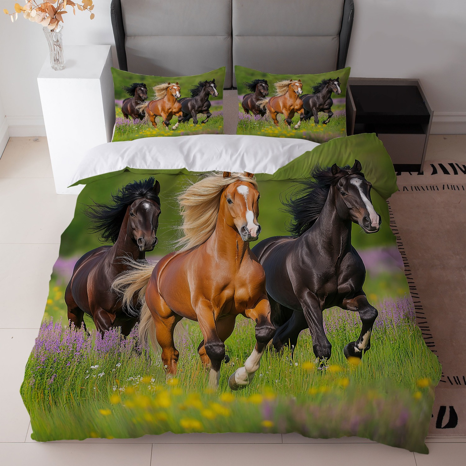 TEMU 3pcs Bedding Featuring Horse Prints , Brown, And Black, Showcasing Horses In A (includes 1 Duvet Cover And 2 Pillowcases, Core Not Included) For