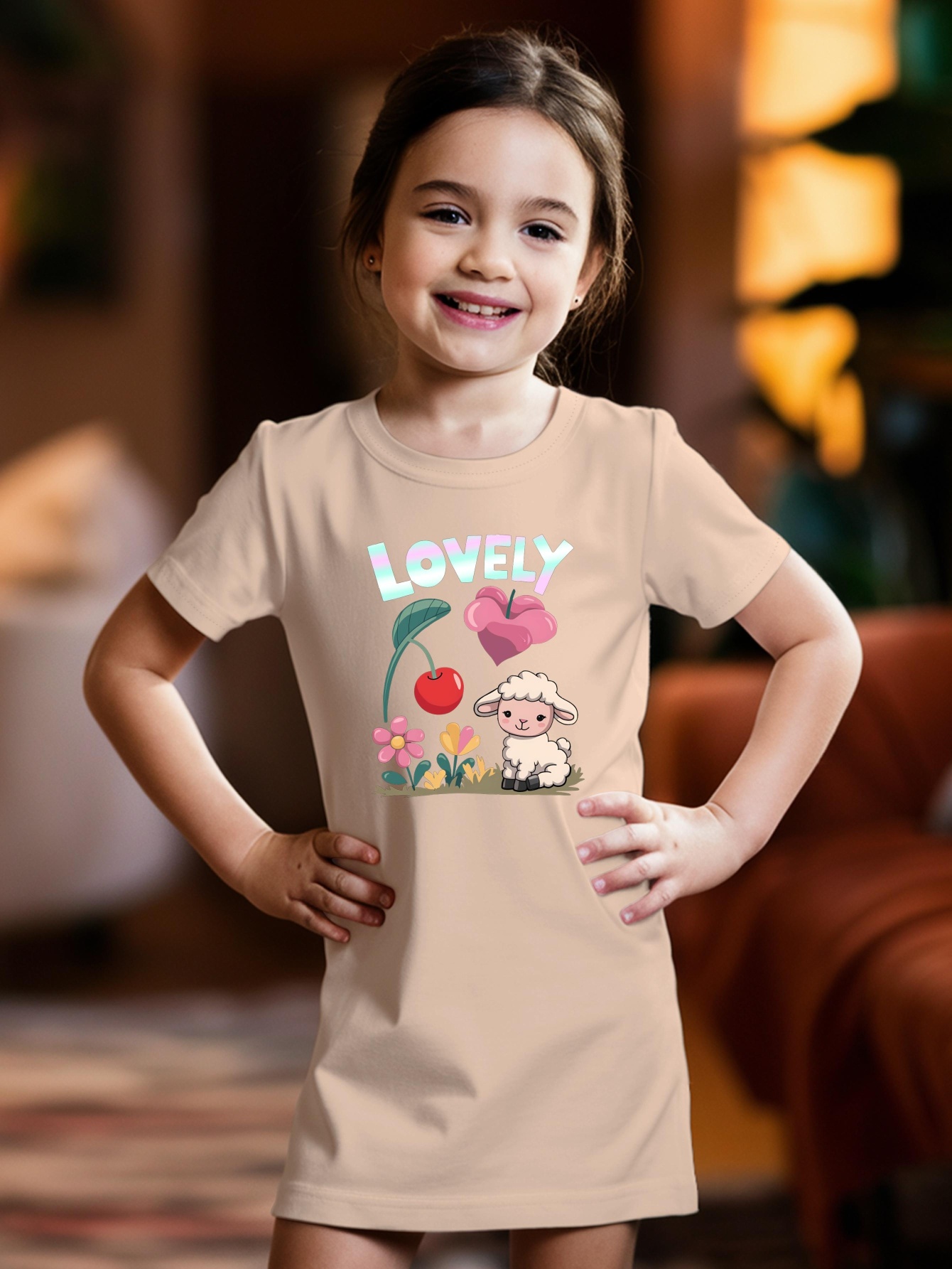 girls red cartoon ice cream print short sleeve t shirt dress - Temu Oman, image size:800x1066