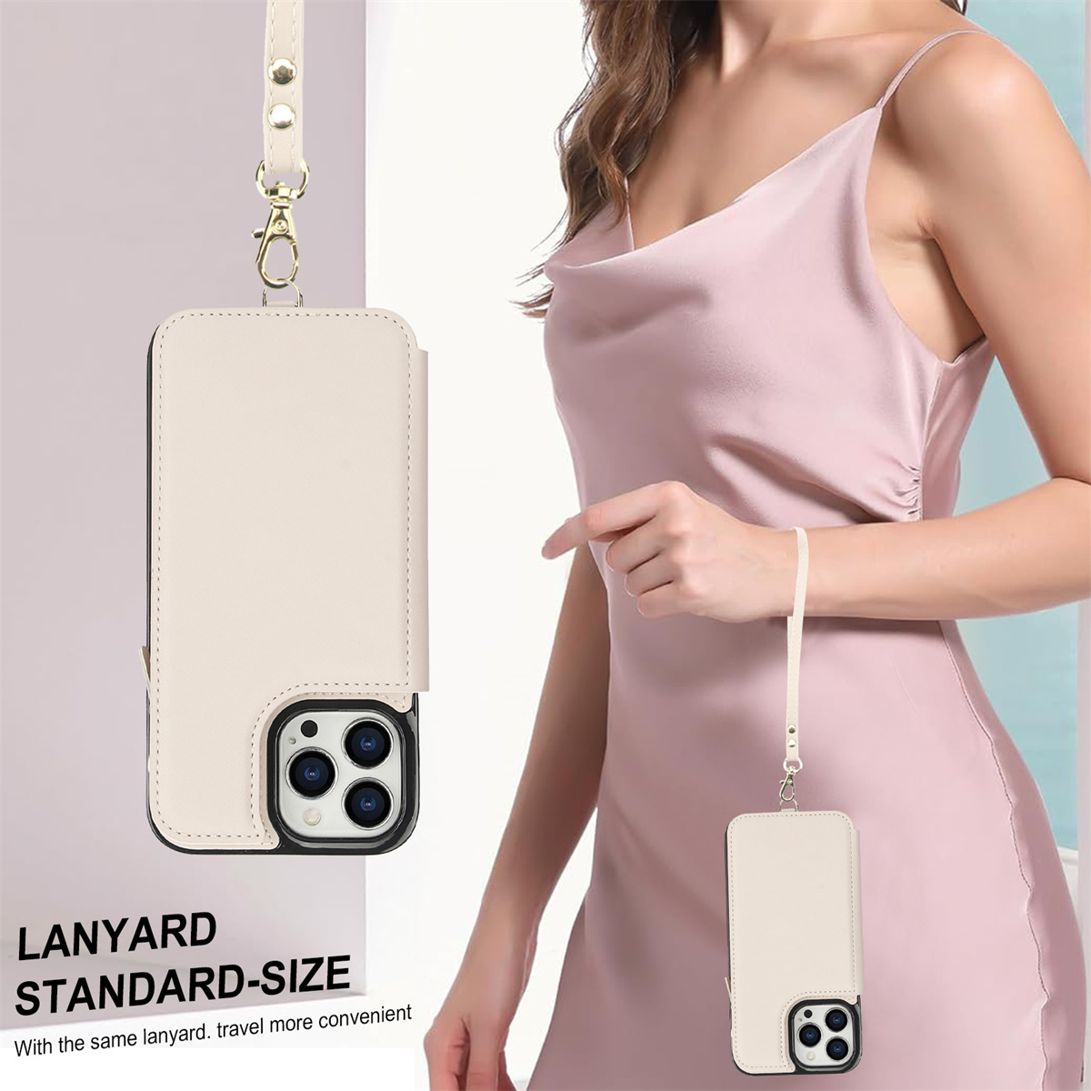 Wallet Case for iPhone 16/ 15/ 14/ 13/ 12/ 11 Pro Max 16 Plus/ 15 Plus/ 14 Plus/ 13 Mini/ 12 Mini/ 7/ 8/ SE 2020/ SE 2022 with Card Slot Holder, Magnetic Flip Folio Purse Case, Zipper Handbag with Detachable Lanyard Strap