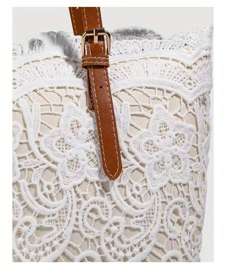 A 2025 New Lace Tote Bag, Featuring Heavy-duty Lace, a Spacious Interior, a Magnetic Snap Closure, and a Bucket-style Design. Soft and Foldable, It Makes a Great Gift for Mom. An Elegant Everyday Commuter Shoulder Bag