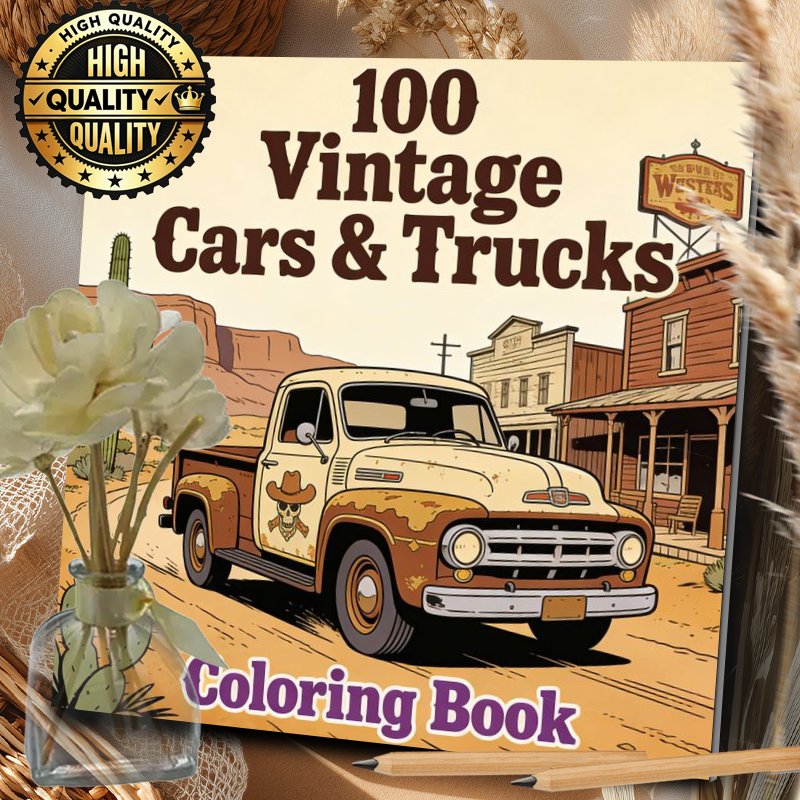 TEMU A 20x20cm Adult Coloring Book, Featuring Vintage Car And Truck Patterns, Designed Specifically For Women, Offering A Way To Relax And Stress,