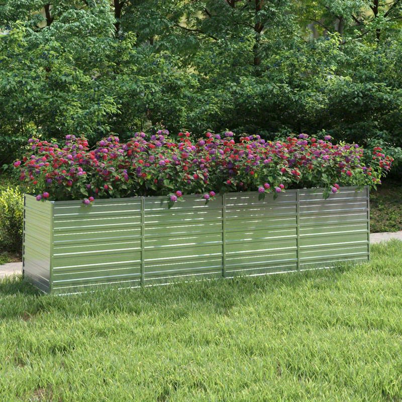 Image of Garden Raised Bed 320x80x77cm Galvanized Steel Silvery Flower Pots For Outdoor Use Can Hold A Large Amount Of Soil To Grow Flowers And Vegetables