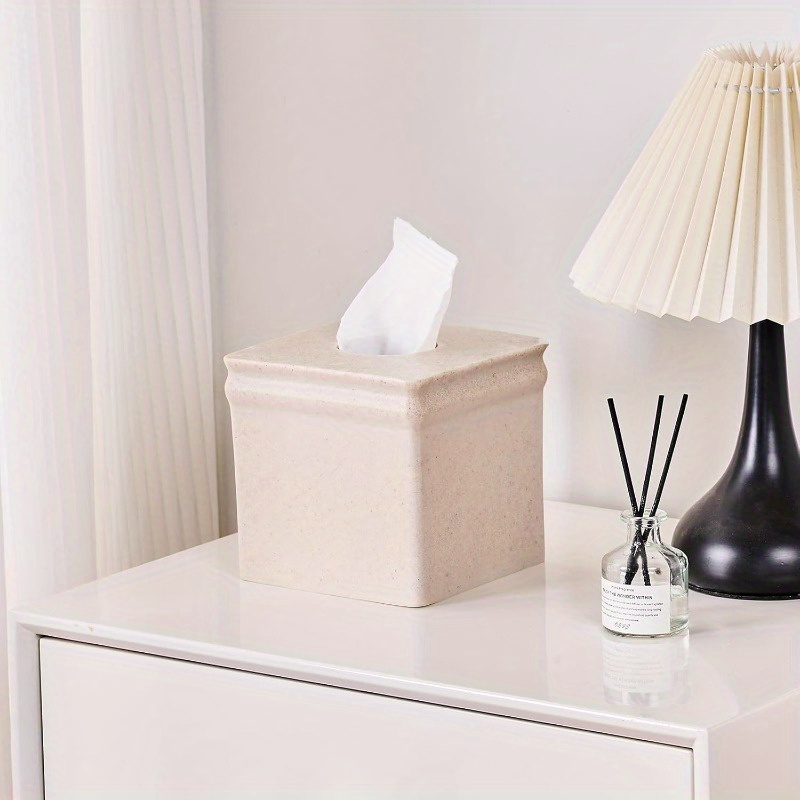 beige   tissue box cover retro square design durable stylish for bathroom bedroom nightstand vanity desk or office decor bathroom decor and accessories bedroom accessory   textured surface Product details 5