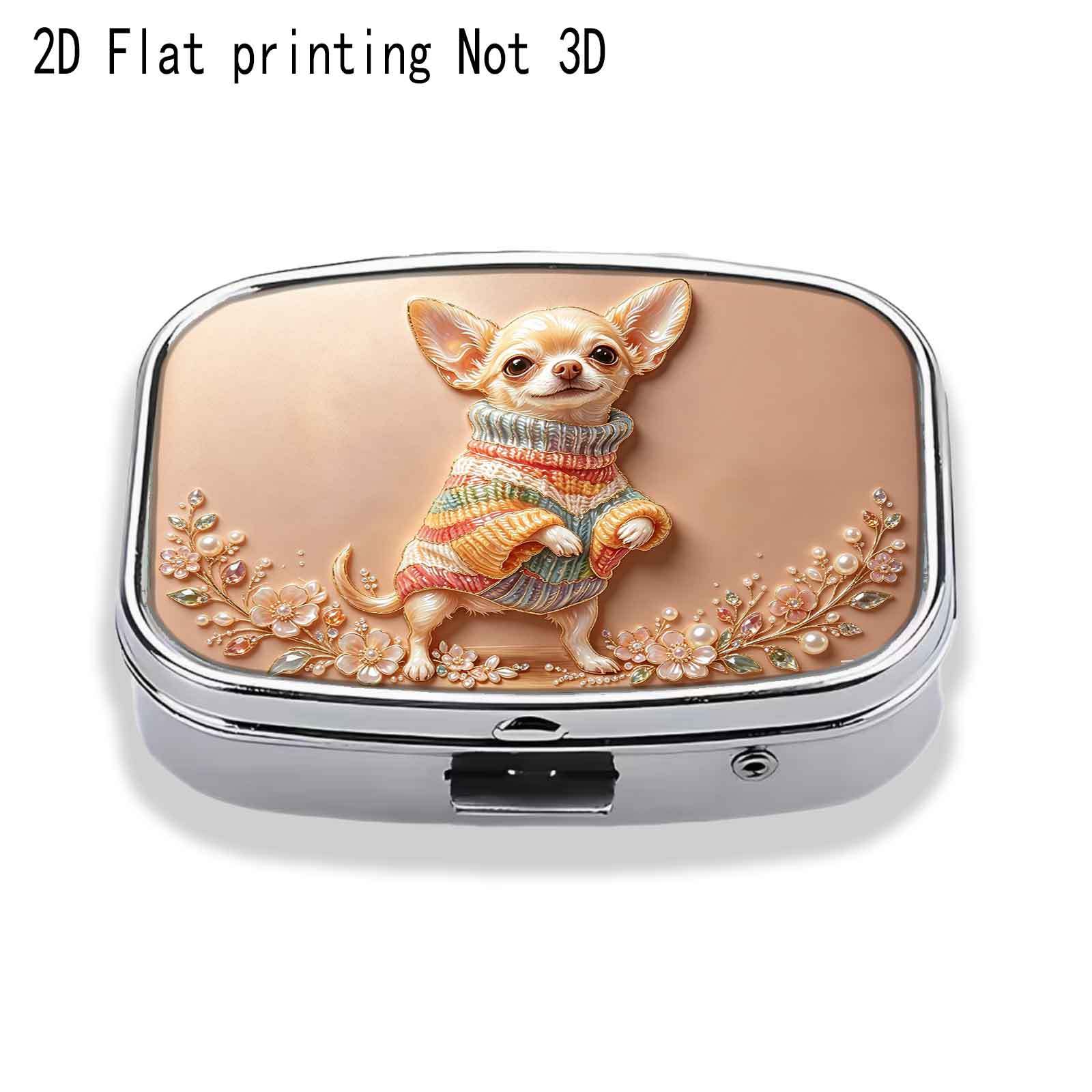 TEMU 1pc Medicine Box/2d Flat Printing Sweater Chihuahua , Creative Small Ornament Box, Capsule Box, Portable For Travel, Compartmentalized For