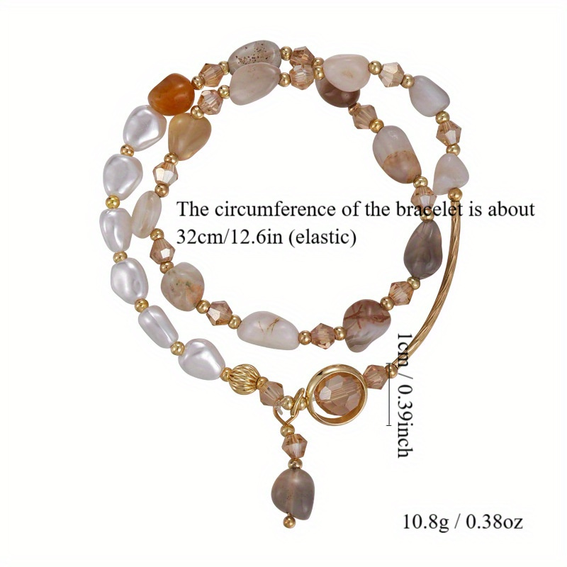 Women'S Double Layer Stacked Imitation Natural Stone Pearl Beaded Bracelet, Unique Design, Elegant Vintage Light Luxury Jewelry, Fashionable Accessory