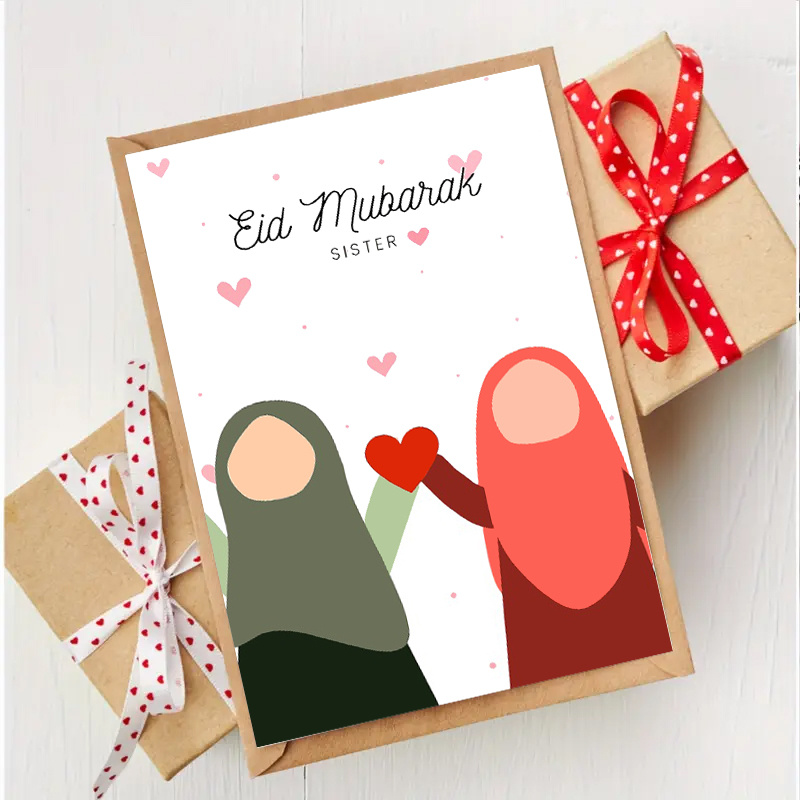 

1pc Eid Sister Greeting Card With Envelope - High-quality Printed 6.29" X 4.33" Paper Card For Birthday, Theme, Personalized Thank You Card For Small Business Supplies And Unique Gifts