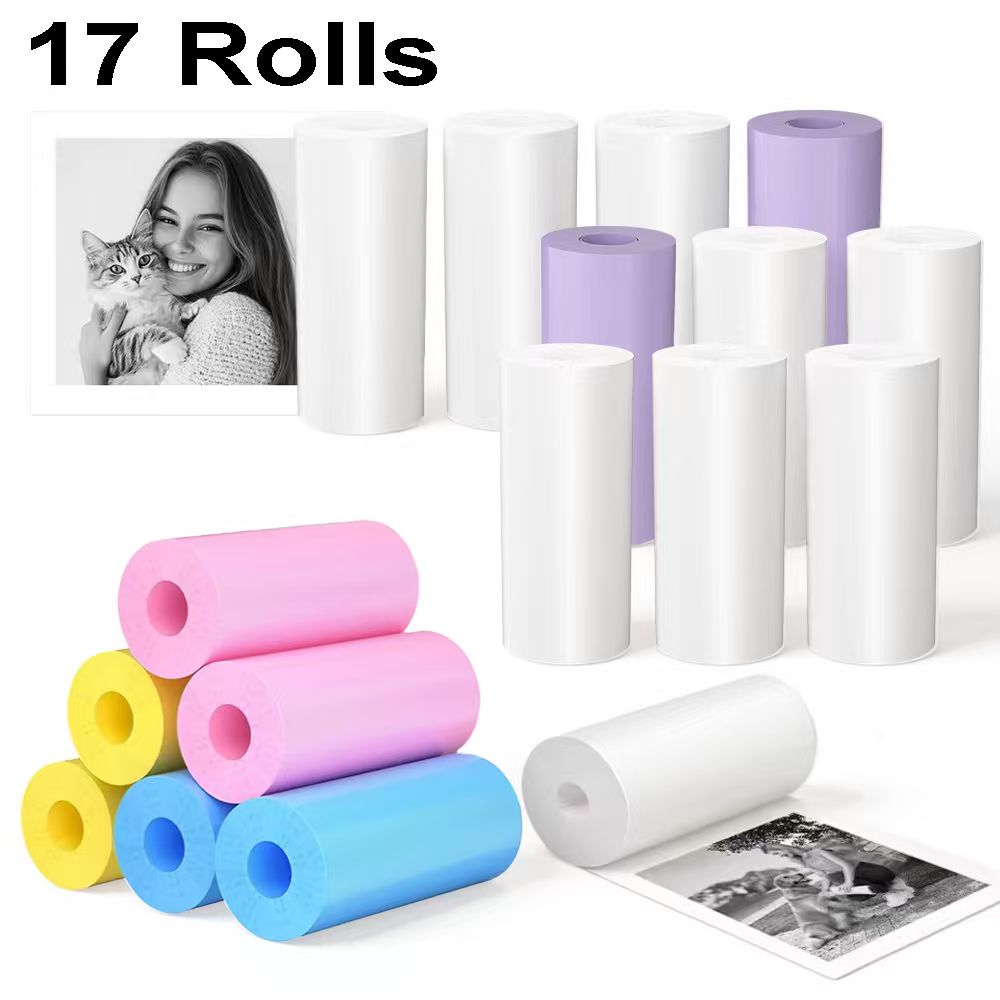 Image of 17 Rolls Of Photo Paper, Compatible With All 57mm Portable Printers, Suitable For Family Photos, , And Diaries. This Photo Paper Is Compatible With Mini Printers Cameras.