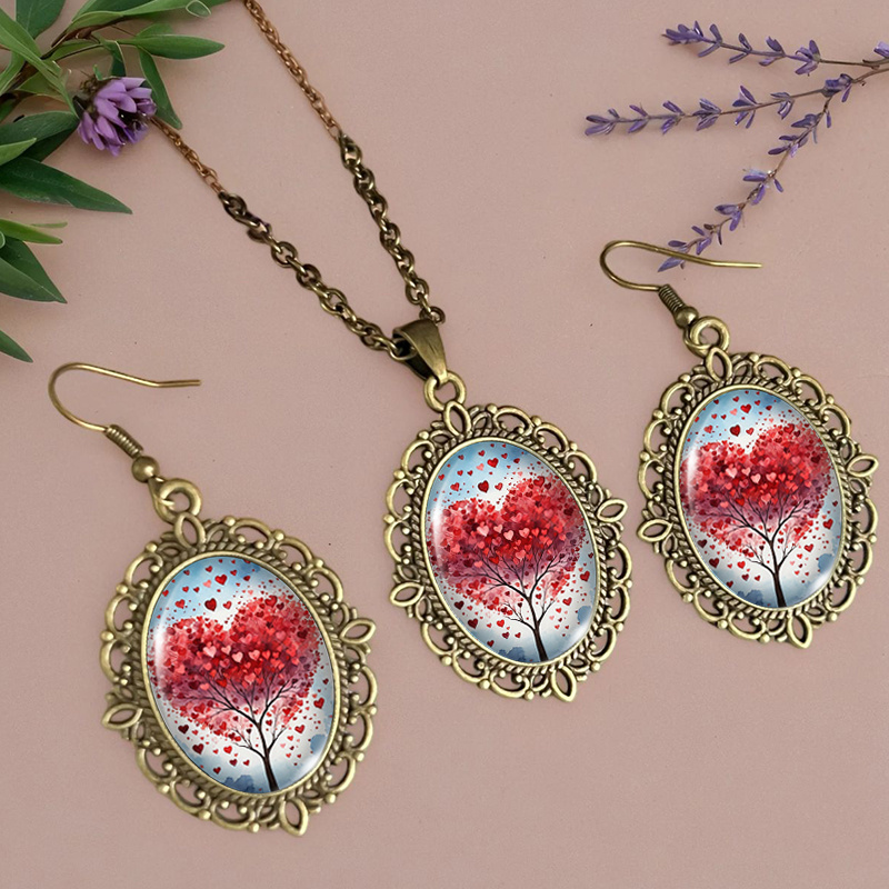 3pcs Valentine's Day Love Tree Necklace & Earring Set