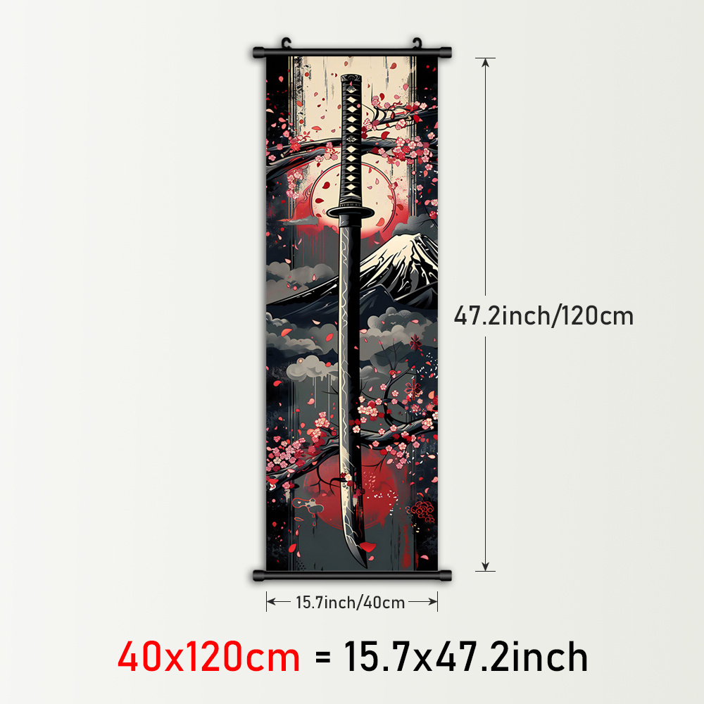 TEMU 1pc Framed Wall Art, Red Sun Scrolls Painting, Anime Canvas Poster, Cherry Blossoms Plastic Hanging Painting, Retro Wall Decor, Modern Picutre