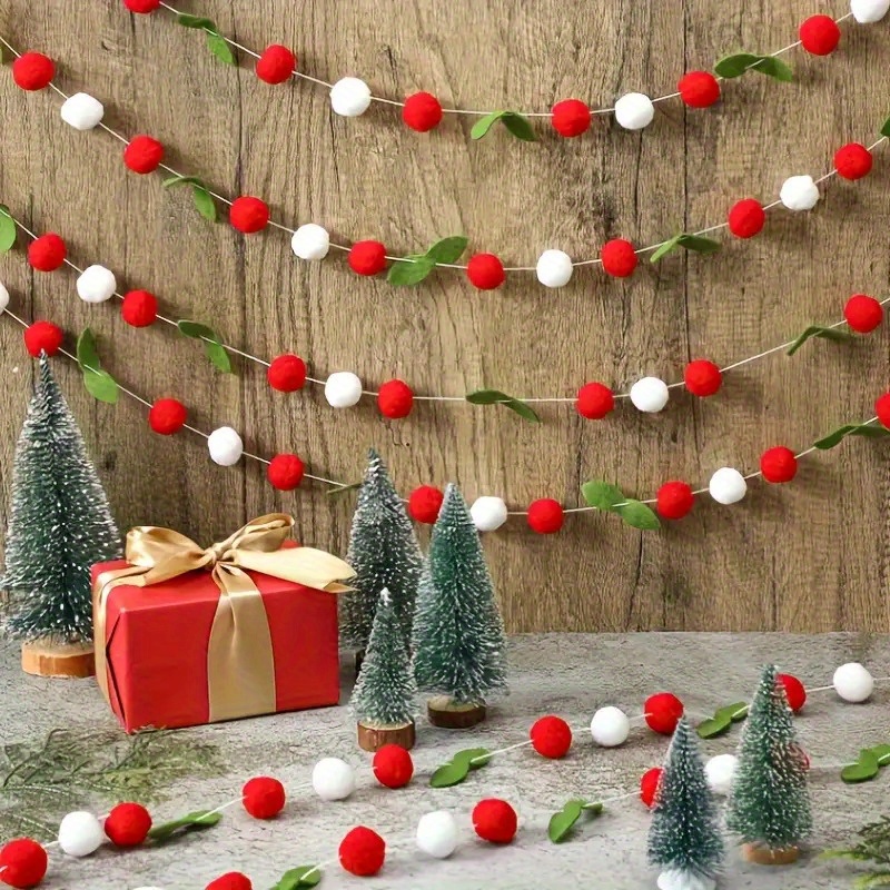 TEMU An Elegant 8.2-foot Pre- Garland With 36 Plush Balls And 11 Leaf Ornaments - Perfect For Wedding Decorations, Christmas Decor, Festive Hanging