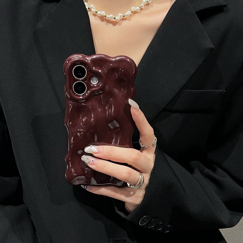 

Korean-style 3d Wine Red Protective Case Suitable For Apple, Fully Wrapped And Drop-resistant, A Creative Product For , 15, 14, 13, 12, .