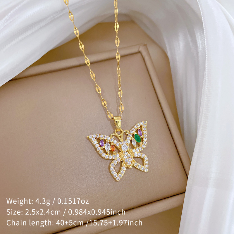 E-shop Bunter Schmetterlings-Anhänger Halskette - Schweres Handwerk Statement Schmuck für Frauen, Ins-Stil Trendige Kette