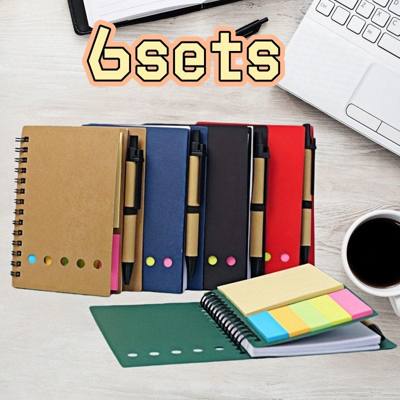 TEMU 12pcs Portable Coil Notebook Set, Including 6 A6 Notebooks And 6 Ballpoint Pens. Suitable For Business, Journaling, And Travel. A6 Notebooks