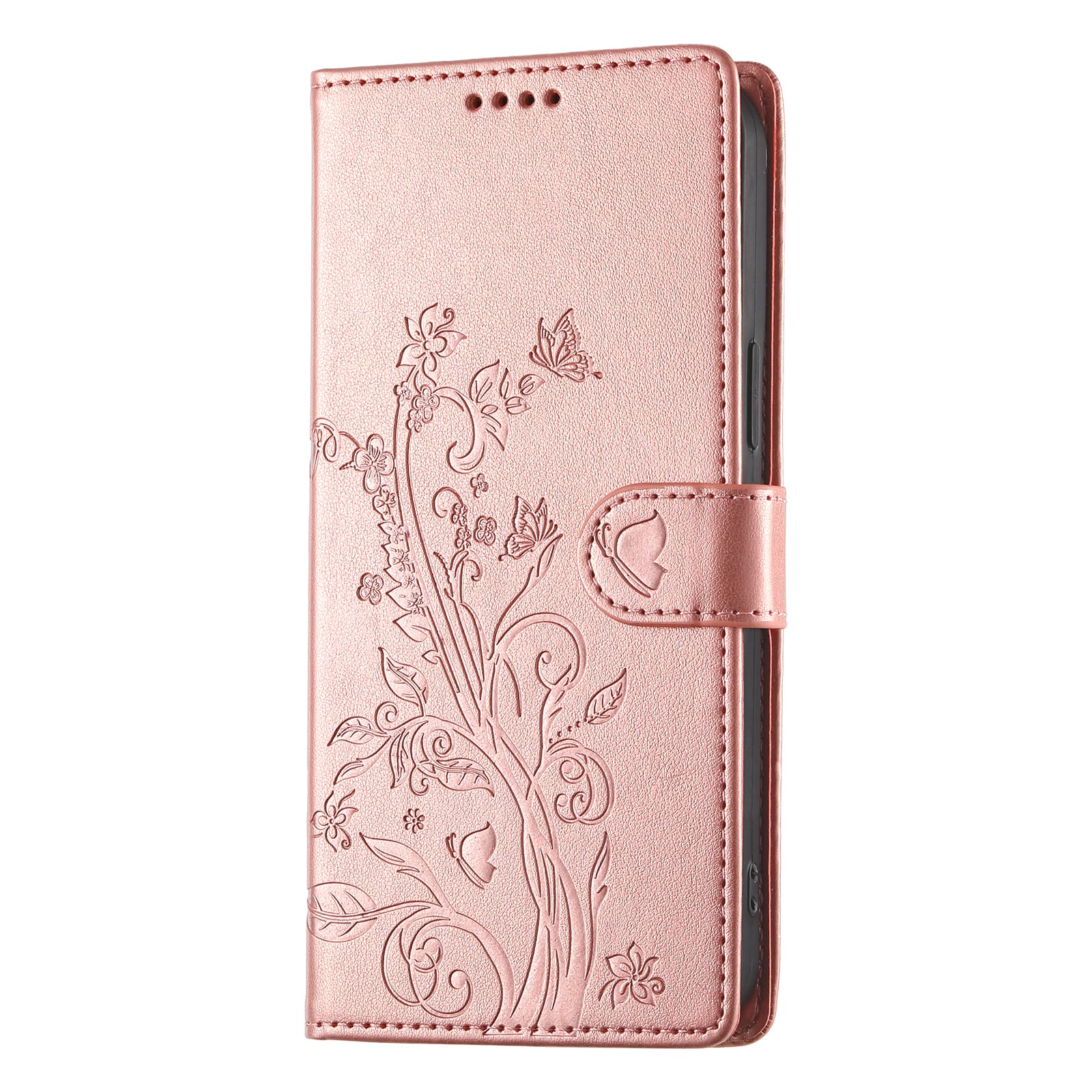 TEMU Phone Case: Multi-functional Synthetic Leather Flip Wallet Case With Floral Embossing, Card Holder, Photo Window & Wrist Strap, Shockproof