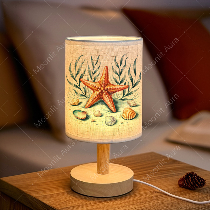 TEMU 1 Modern Table Lamp Featuring Starfish And Shell Designs, Equipped With A Switch Button, Warm Led Lights, And Usb. Ideal For Marine-themed Decor