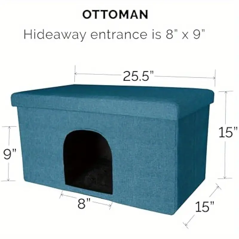 collapsible foldable pet house for cats small dogs 130lb capacity w plush ball toy ocean blue large 25 5 x15 x15 indoor living room furniture travel condo indoor dog house cozy enclosed design durable fabric cover Product details 1