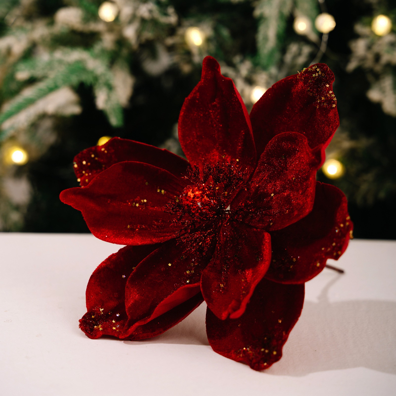 TEMU 1pc Shiny Golden Glitter Artificial Christmas Flower Heads, Premium Floral Decor Additions For Christmas Trees, Wreaths And Table Ornaments,