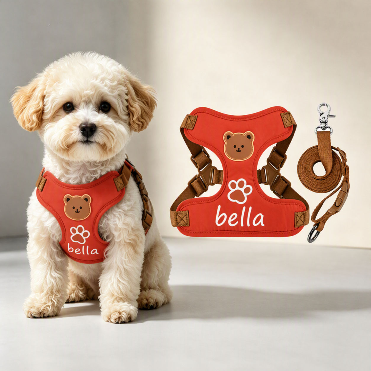 TEMU Pet Harness And Leash Set, Solid Color Bear Dog Vest Adjustable Lightweight Comfortable Breathable Anti-escape, Outdoor Travel Walking Training