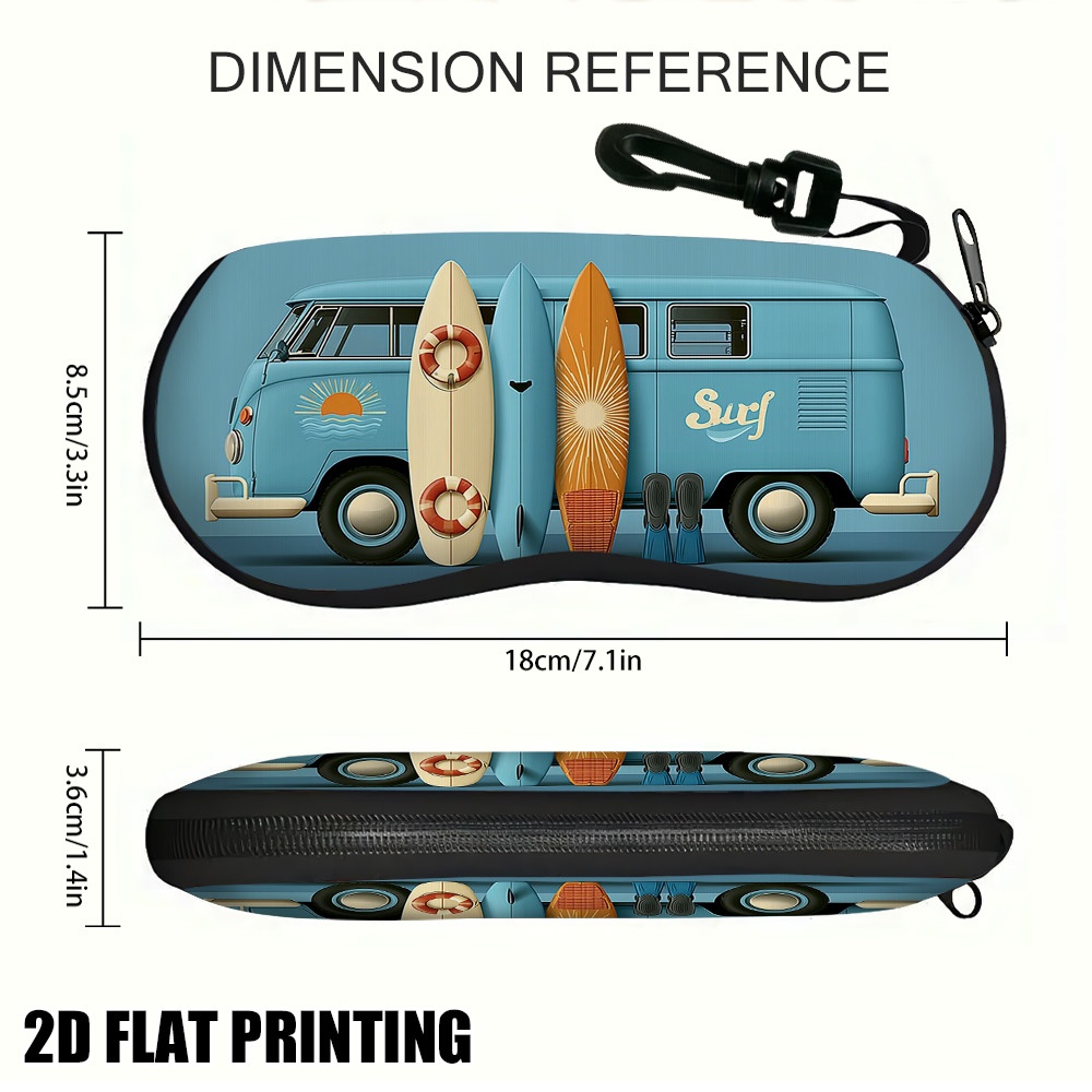 TEMU 2d Flat, 2d Flat 1pc Surf Van Boards Eyeglass Case, Compact And Stylish, Ideal For Men And Women' Daily Commute, 2d Flat