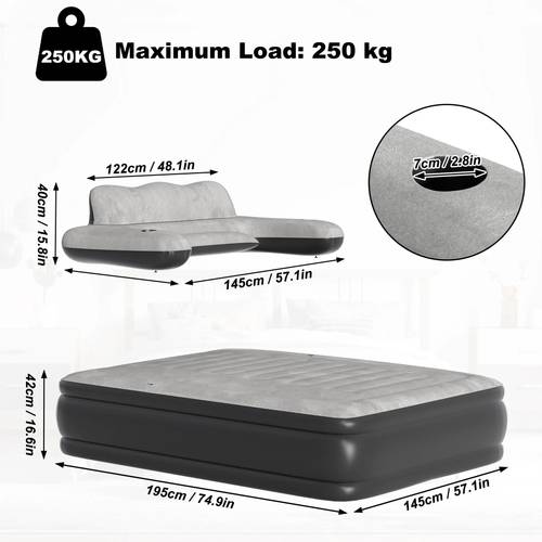 inflatable mattress with velour surface pvc inflatable bed with backrest self inflating inflatable mattress for camping and guest beds black grey