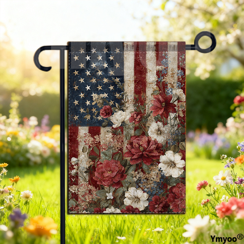 TEMU 1pc Of Double-sided Garden Flag Featuring The Usa Flag And A , Made Of Polyester, Suitable For Guests In Or As Indoor Wall Decor In A Farmhouse