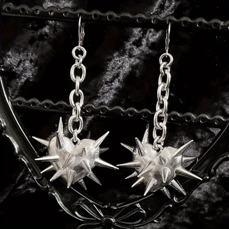 2pcs punk heart spike earrings edgy silvery tone chain Temu
