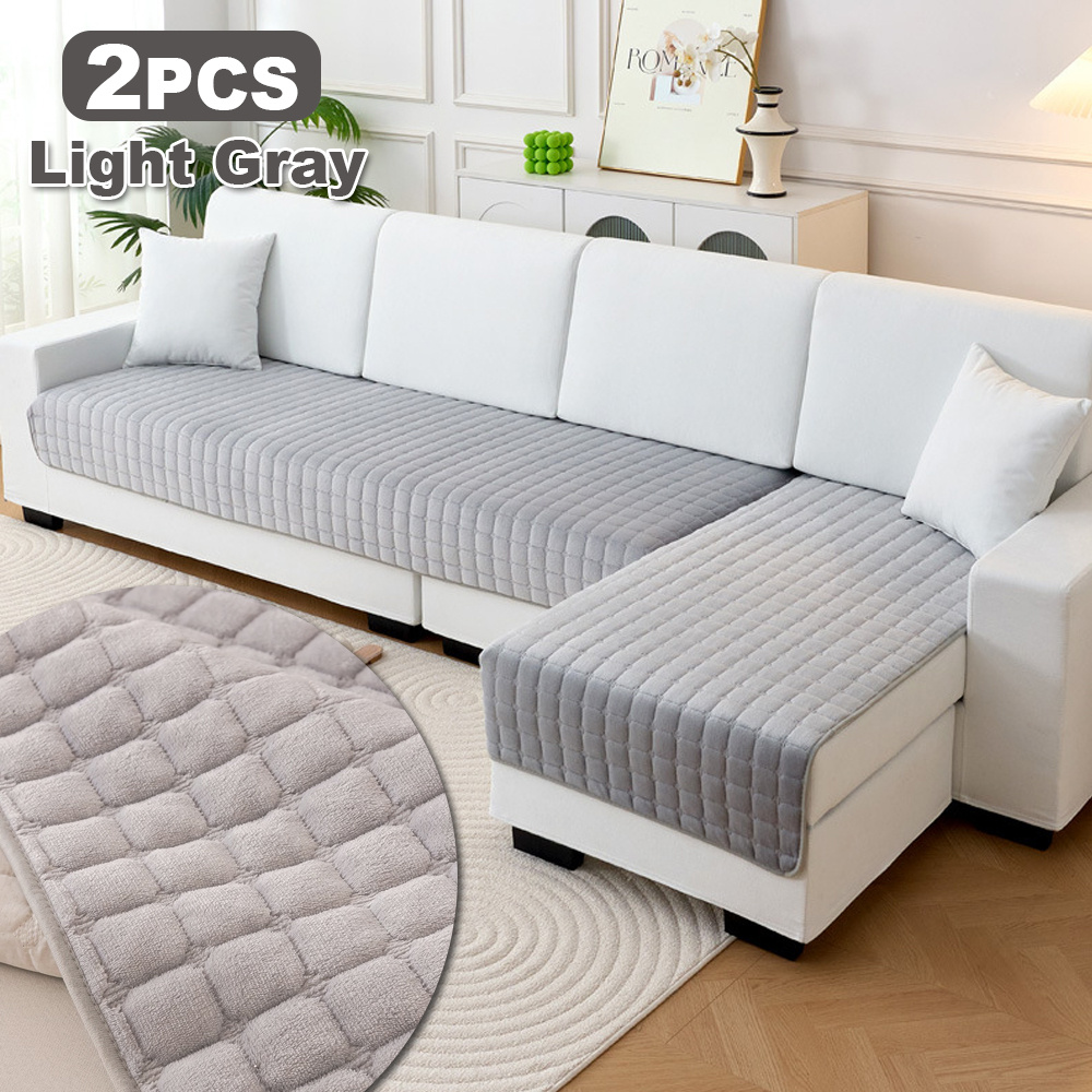 Image of 2pcs Non-slip Fleece Sofa Couch Pads, Quilted Thick Warm Sofa Seat Covers, Washable Furniture Protector For L-shaped Sectional Sofa