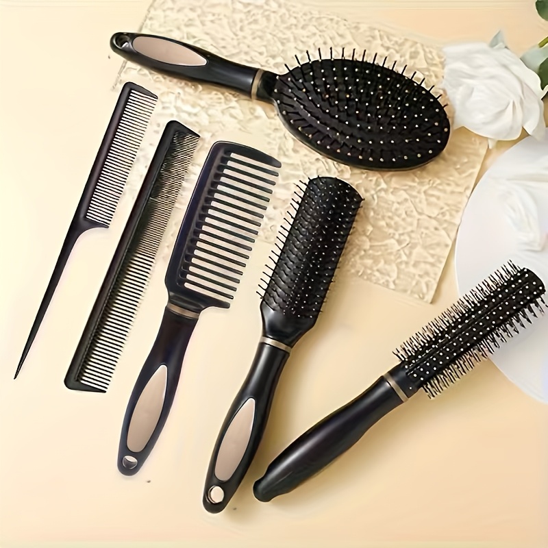 6pcs Black Styling Hair Tool Set with Detangling Comb