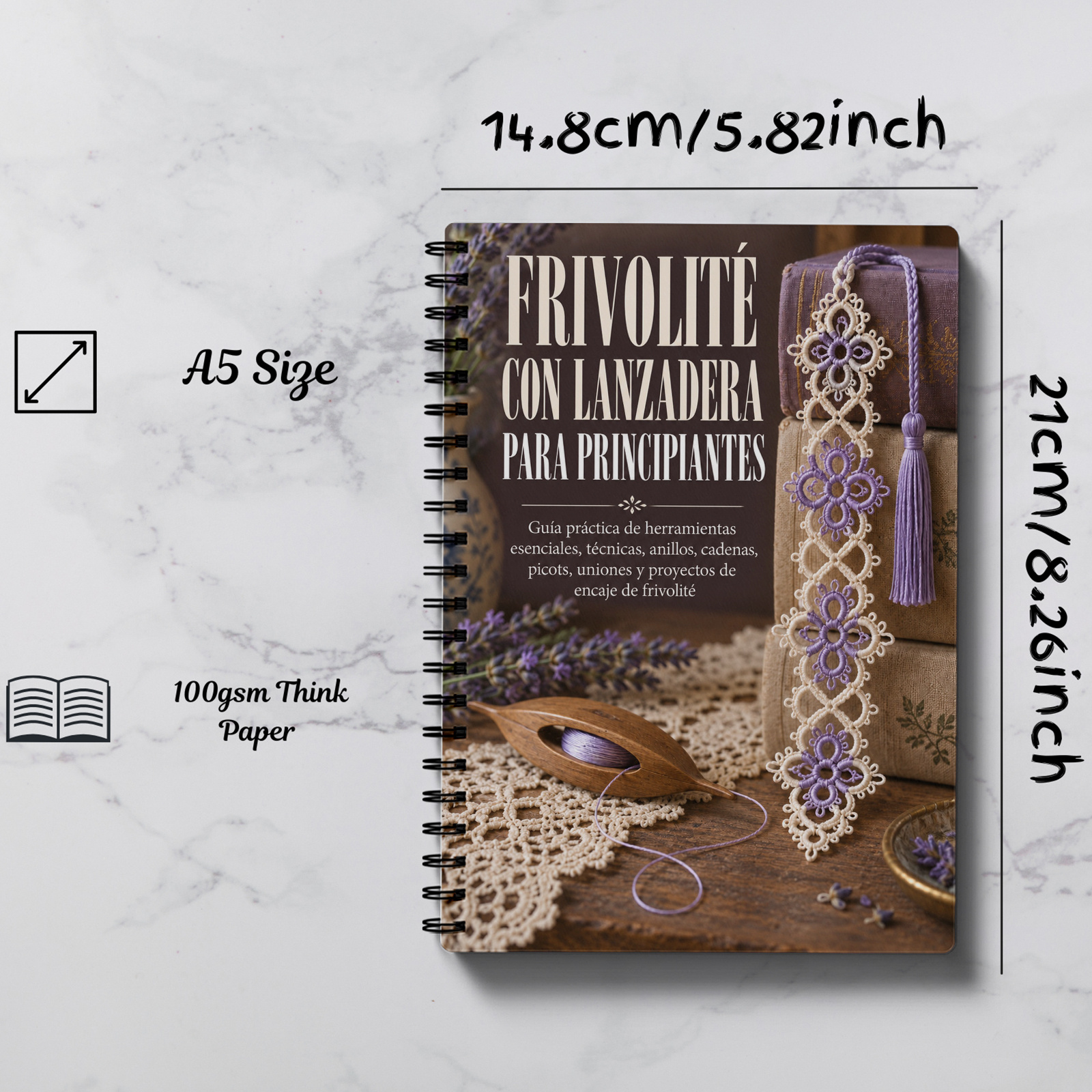 TEMU Cuaderno de Tatting a para Principiantes, Versión en Español para Notas de Manualidades de Encaje con Planificación de Patrones, Práctica de