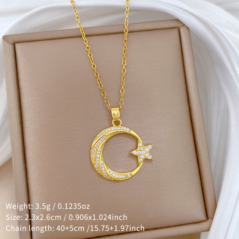 E-shop Mond- und Stern-Anhänger-Halskette - Leichter, luxuriöser, eleganter Schmuck für Damen, romantische Alltagskette