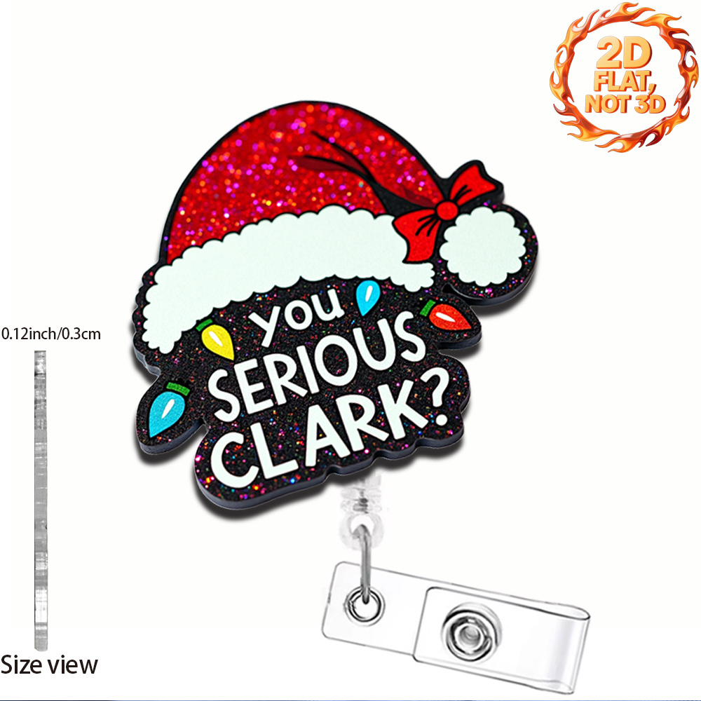 TEMU Porte-badge rétractable 2D plat en acrylique, accessoire et amusant pour badge d'identification, avec motif de bonnet de Noël et pince, convient
