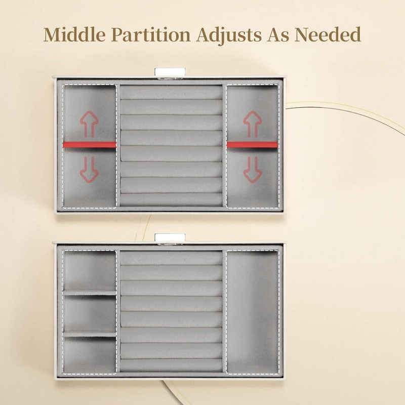 women s large jewelry box organizer with   - waterproof & dustproof heavy-duty plastic construction, white   leather-like texture, golden-  hinges & clear drawers - medium size with soft cushioned compartments for earrings, rings, necklaces, bracelets storage -     for home or travel, large jewelry organizer storage, jewelry box, jewellery box packaging, jewelry storage organizer, small jewelery holder Product details 1