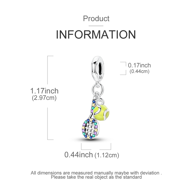 Exquisite 925 Silver Tennis Racket & Ball Pendant Charm