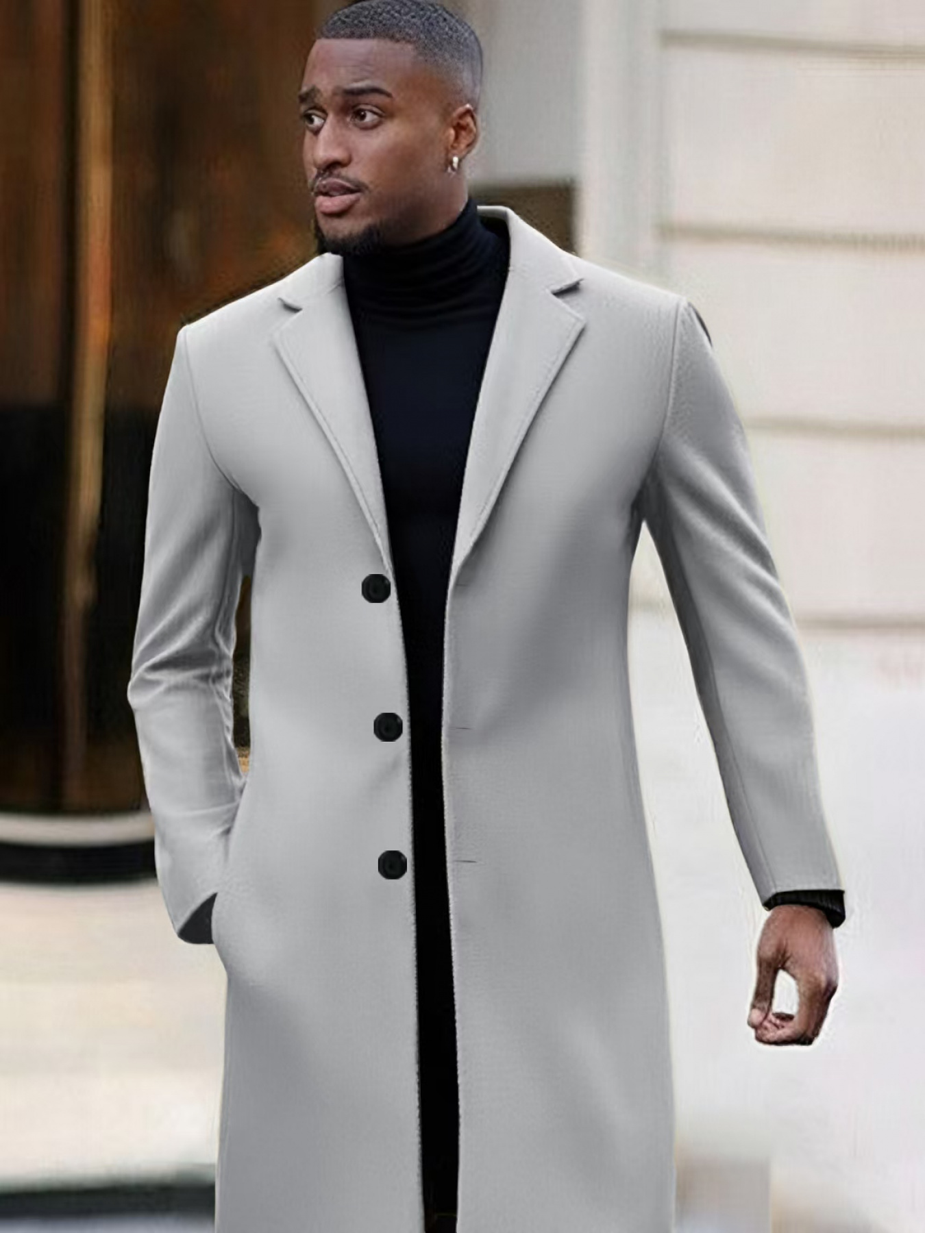 mens elegant long fleece blend overcoat fit button Temu Switzerland