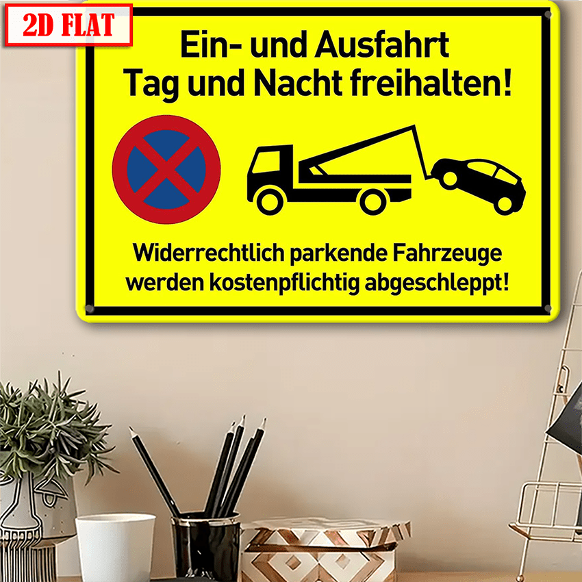 TEMU 2d Flat - Warning Sign Stating To Keep Entrances And Clear, Prohibiting Parking For Trailers, Driveways, And Commercial Areas. A Retro Metal 'no