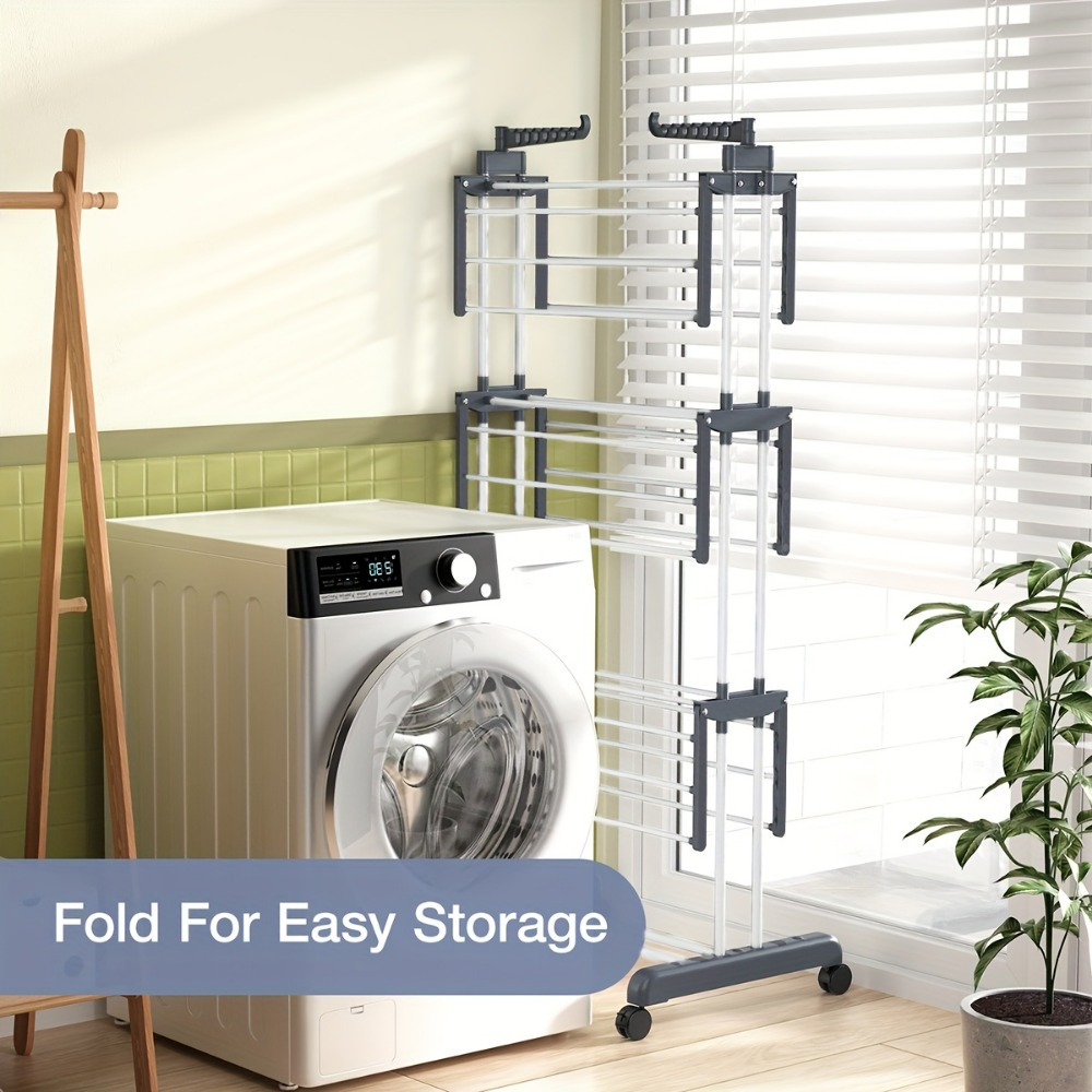 tier adjustable rolling clothes drying rack Temu Oman