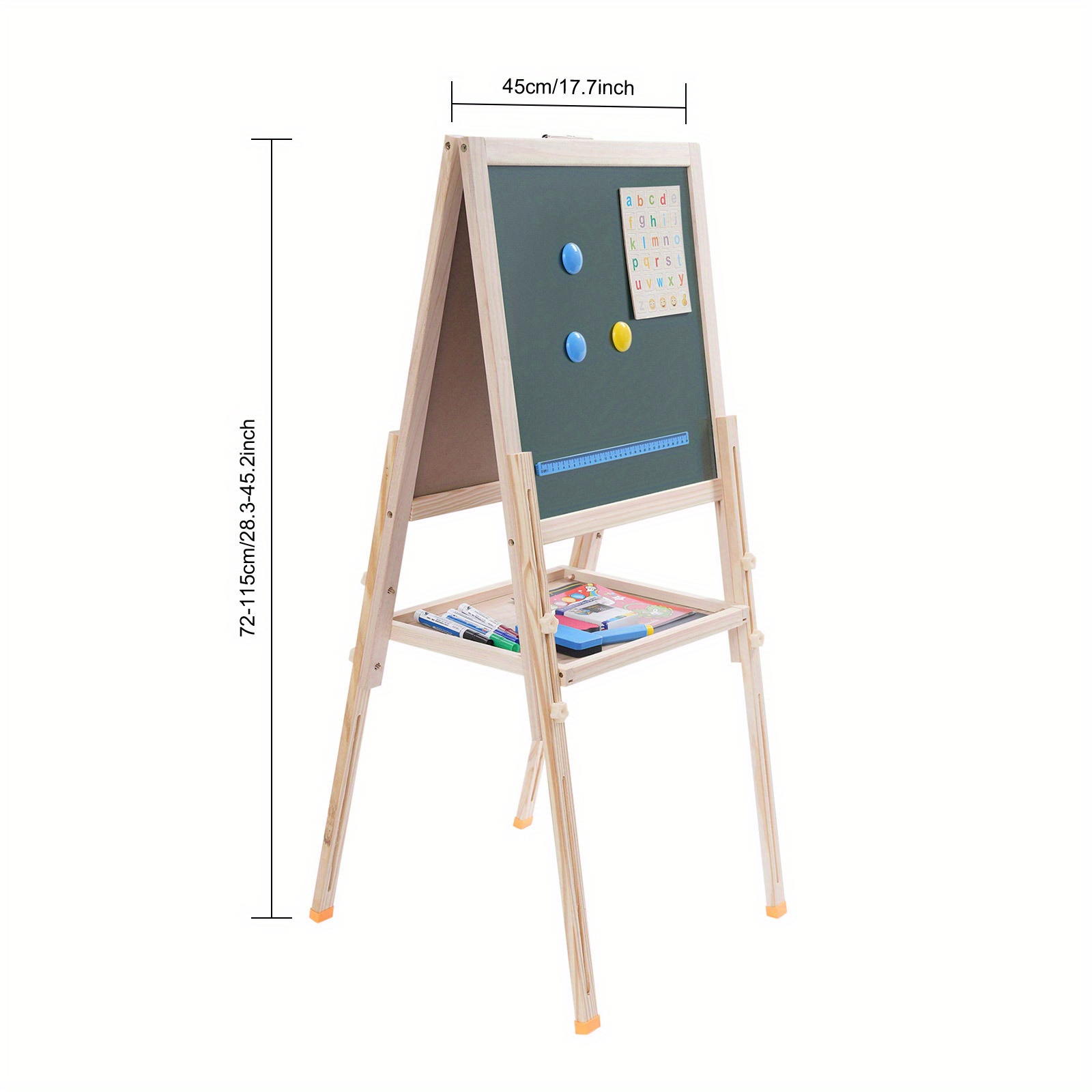 Adjustable Kids Art Easel with Free-Standing   Design & Double-Sided Blackboard - Sturdy Wood Construction, 72-115cm Height Range (28.3-45.2in), 45x45cm Large Drawing Board for Children -8 Years - Ideal for Home, School,   Activities, Creative  , Home Learning Tool,  ,   Materials, Preschool Kids, Young Artists