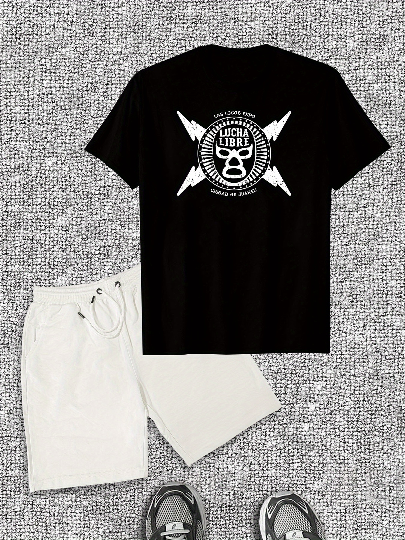 Men'S Casual Cotton T-Shirt & Shorts Set - Summer Solid Color Crew Neck Tee with Logo, Matching White Drawstring Shorts, Breathable Cotton, Perfect for Casual Attir