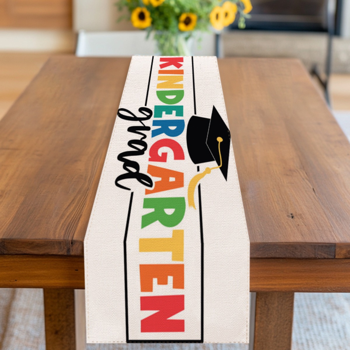 TEMU 1pc Kindergarten Graduation Commemorative Table Banner - Colorful Alphabet Design With Graduation , Polyester, Perfect For Celebrations And
