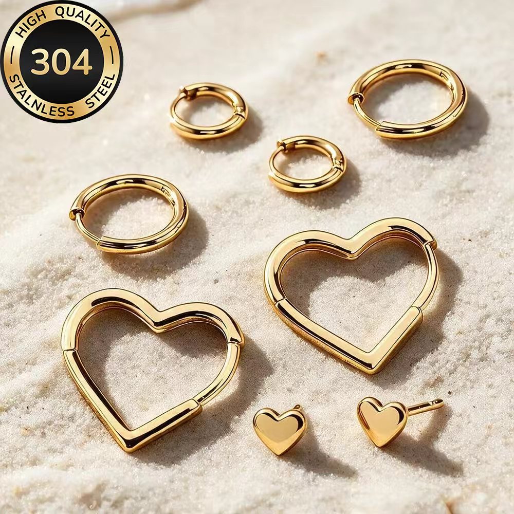 TEMU 4 Pairs Of High-quality 304 Stainless Steel Golden Earrings, Kc, Hypoallergenic, Anti-tarnish, Comfortable And Versatile, Simple And Elegant,