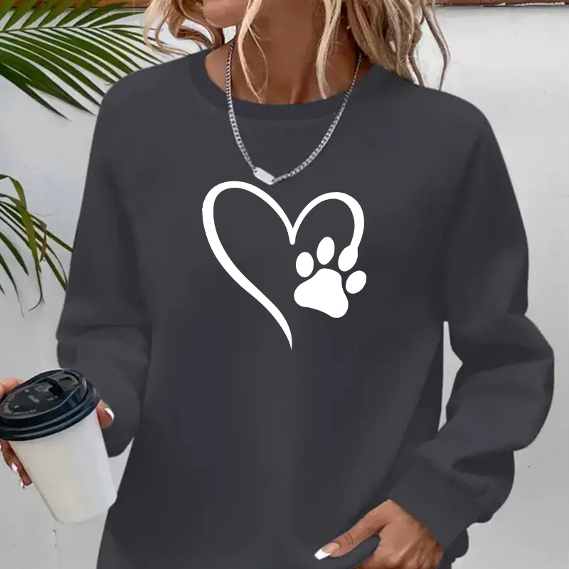 

Women's Casual Crew Neck Sweatshirt & Dog Paw Print, 100% Polyester Knit Fabric, Fall/ Pullover Hoodie, 250gsm - Comfortable And Stylish Women's Clothing