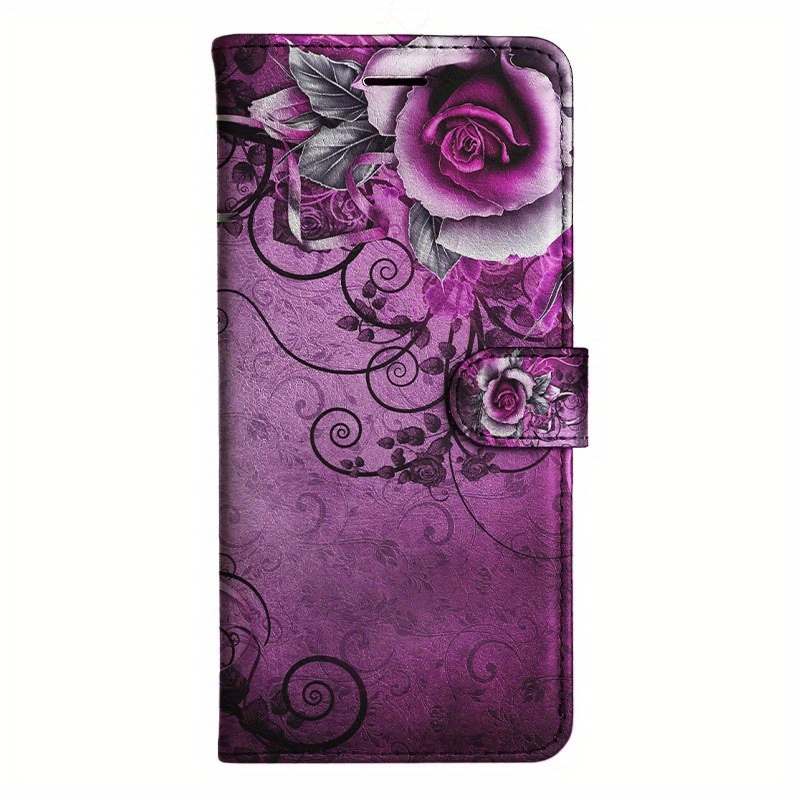 TEMU Purple Floral Flip Wallet Case Compatible With Models S8, S9, S10, M10, A30s, A50s, Note 10, 20, A10s, A20s, A51, A71, S20, A11, A31, S21, A42,