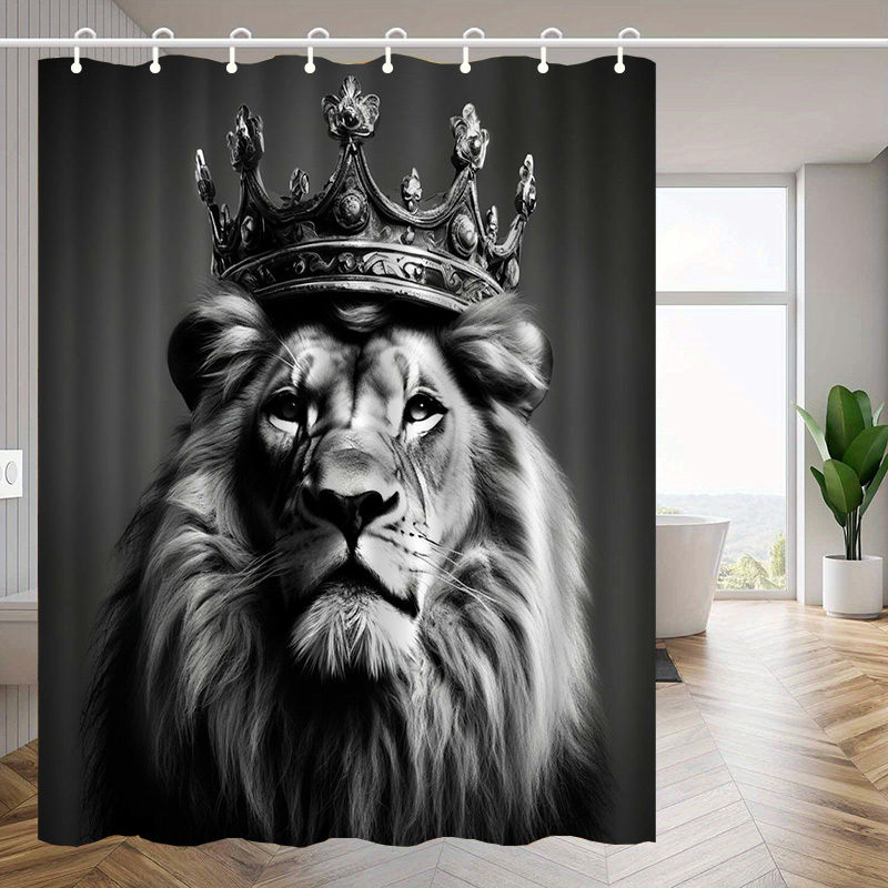 TEMU Jit1pcs With A Crown Of Lion-patterned Shower Curtain, High-end Elegant Bathroom Curtain Shower Curtain, Shower Curtain Home Decoration Pattern