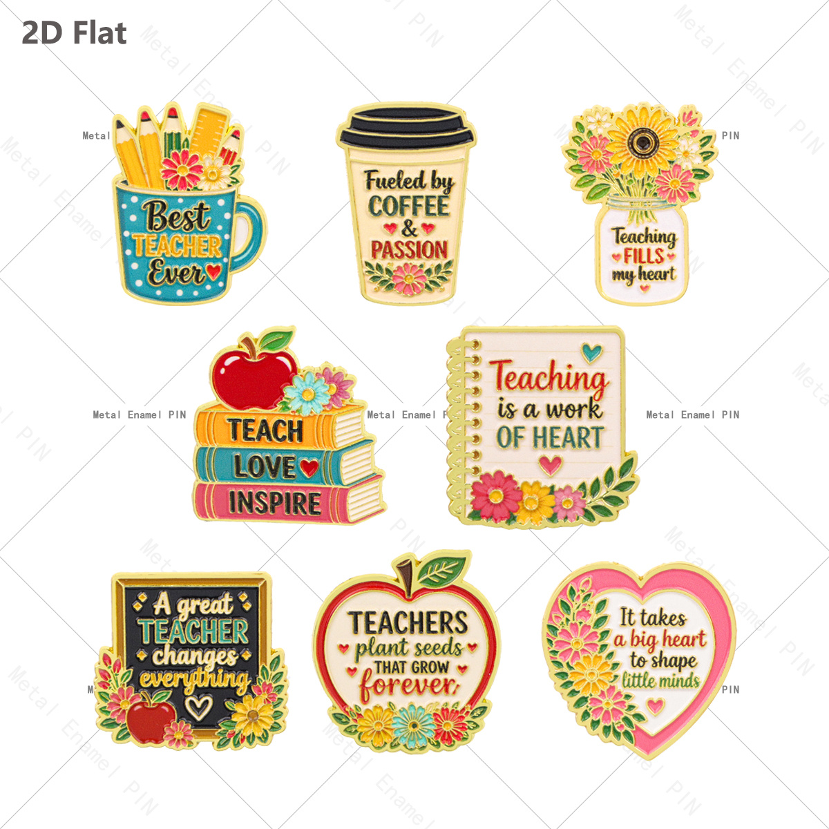TEMU Lot de 8 épingles de revers "Meilleur professeur du monde" avec de motivation, insigne floral en émail, accessoire pour la des éducateurs
