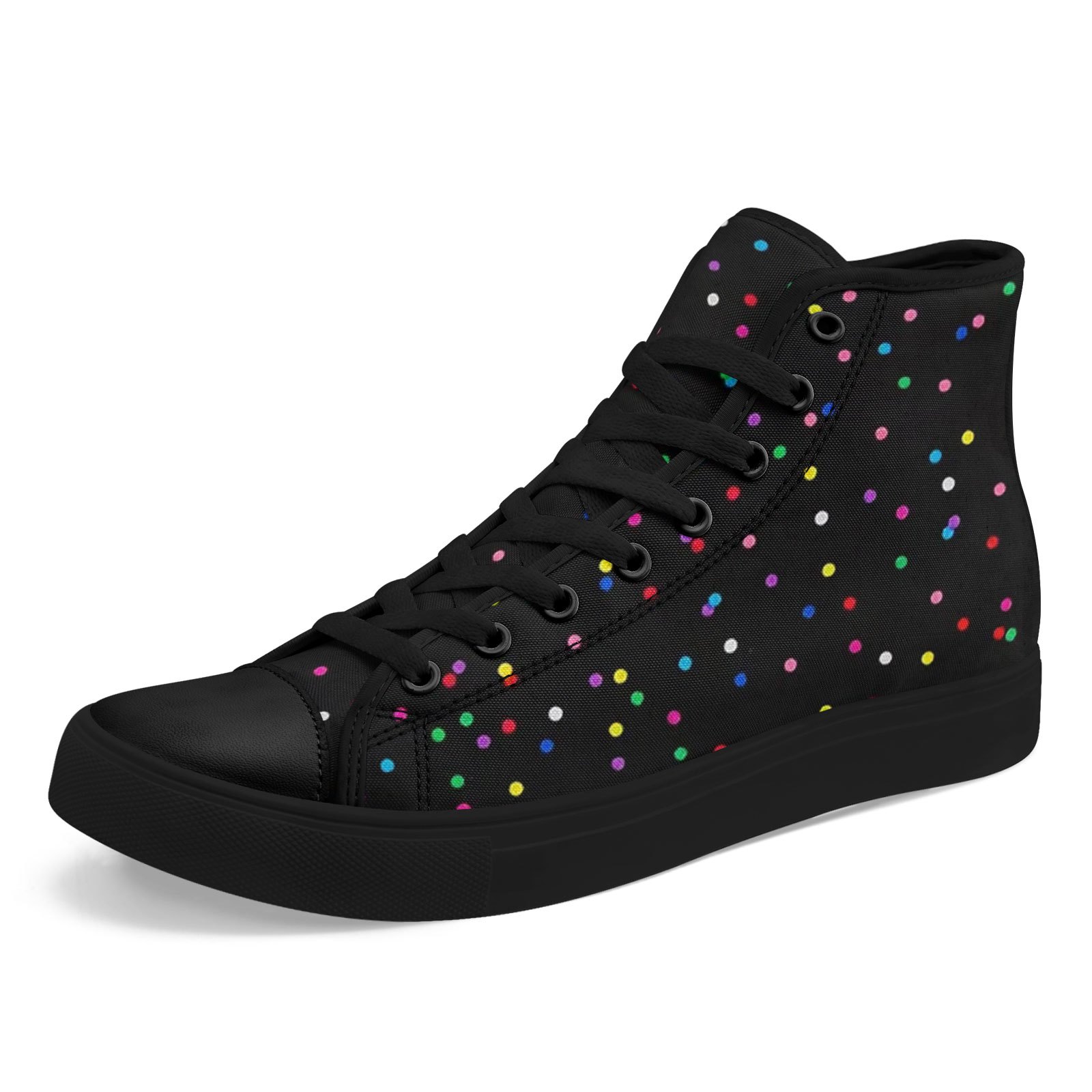 TEMU Men's Casual High-top Sneakers With Colorful Polka Dot Print, Black, Plus Size - Fashionable And Versatile For Daily Wear, Street Style, Work,