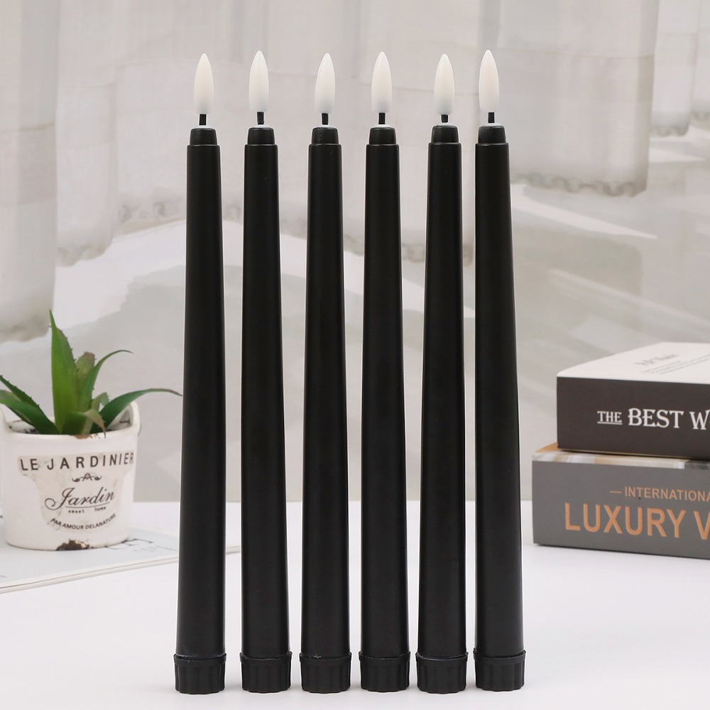 TEMU 6pcs/ Set Flameless Black Candles, Creative Led Long Pole Candle Lights, Valentine's Day Christmas Decoration Light, Valentine's Day Candle