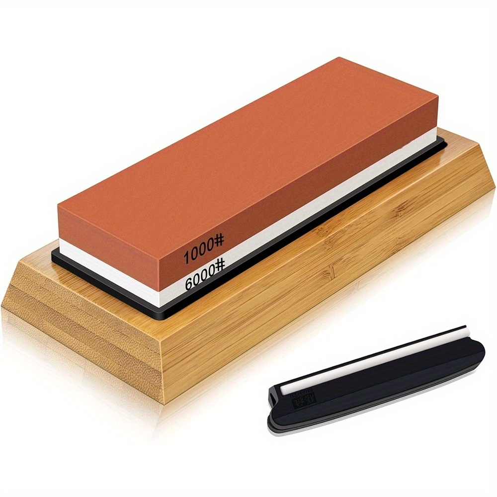 Image of Double-sided White Sharpening Stone, Knife Sharpener Double-sided Design, 1000#/ 6000#, Simple Installation, Safe And , Suitable For Kitchen, Chef's Knife, Most Blades, Practical Kitchen Tools