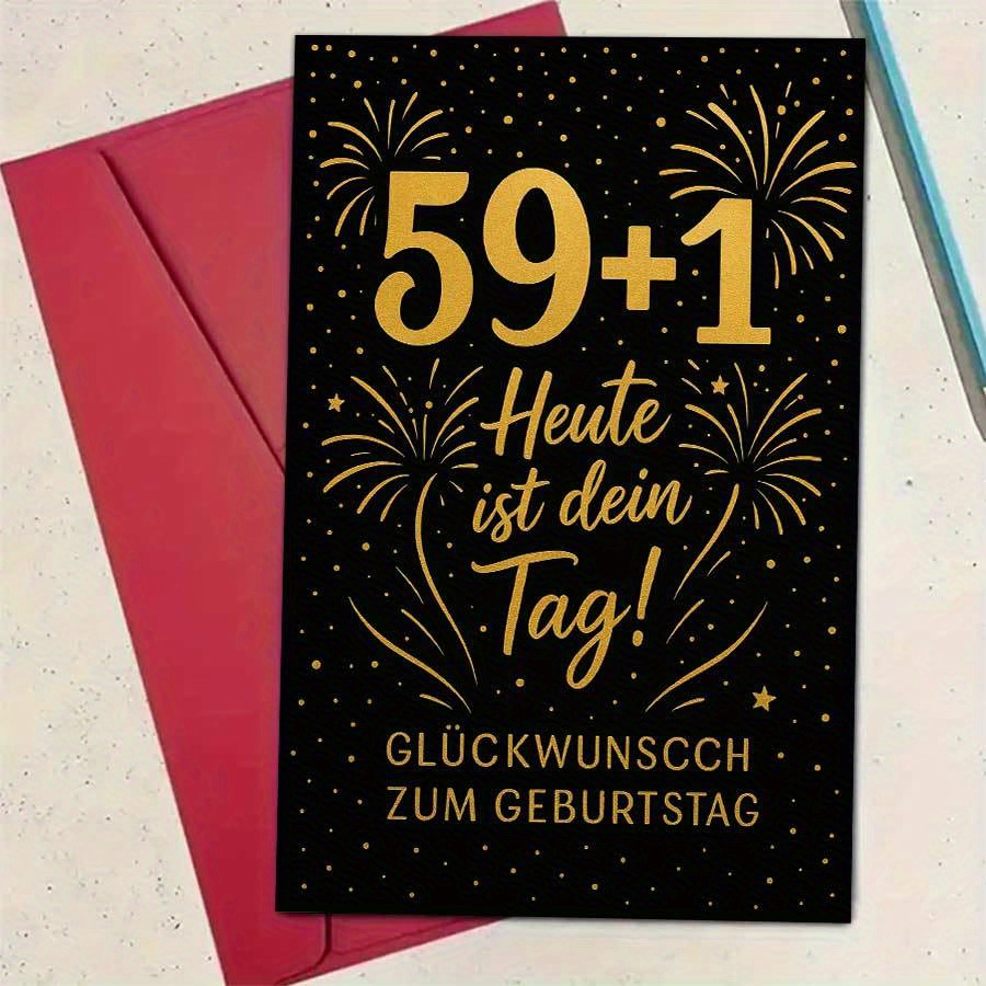 Image of 1pcelegant 60th Birthday Card Golden Fireworks Design Perfect For Or Colleagues Celebrating This Special Milestone With Style And Wishesenvelope + Card