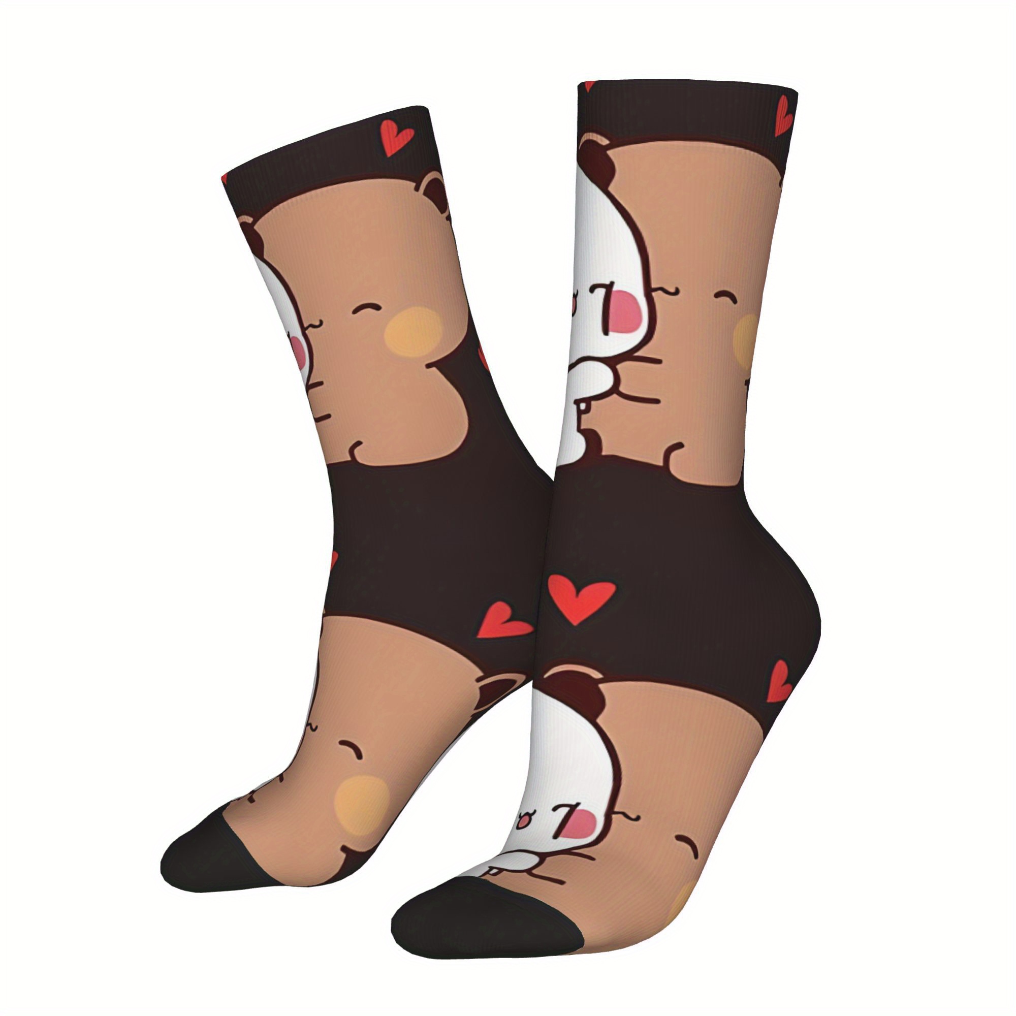 TEMU 1 Pair Hip Hop Vintage Dudu Love Crazy Men's Compression Socks Unisex Harajuku Pattern Printed Funny Novelty Happy Interesting Sock